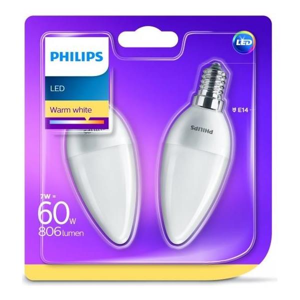 Philips LED žarulja, E14, B38, topla, 7W, mat, 2x, 929001325132
