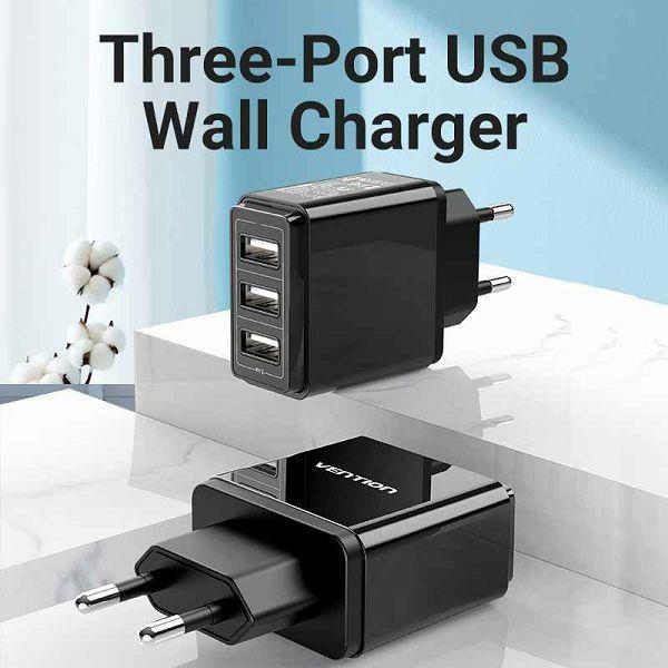 KUĆNI PUNJAČ USB UNIVERZALNI 3 USB *2.4A MAX. 3.4A 17W VENTION DC5307-B CRNI