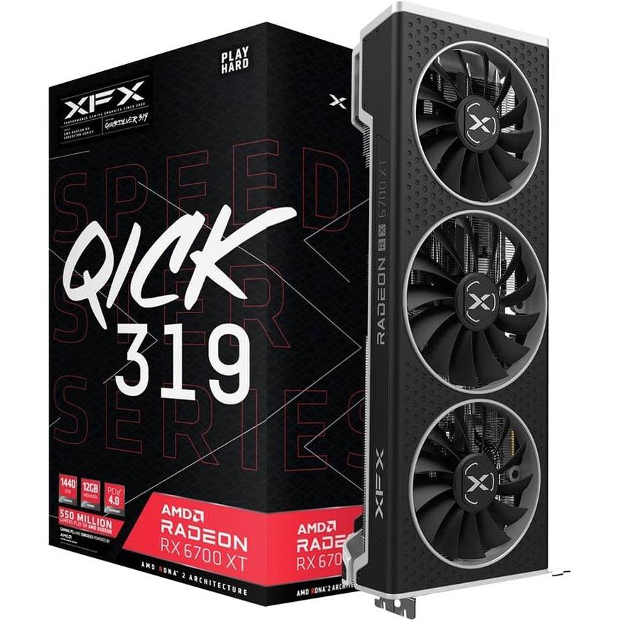 XFX Video Card AMD Radeon RX-6700XT QICK 319 BLACK, 12GB 192bit GDDR6 2622 / 16000, PCI-E 4, 3x DP, HDMI, Triple Fan, 2.7 slot, RX-67XTYPBDP