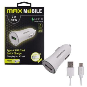 MAXMOBILE AUTO ADAPTER USB SC-106 QC 3.0,18W QUICK CHARGE 3A + TYPE C bijeli