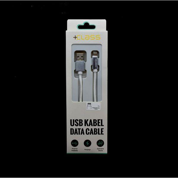 USB KABEL +CLASS IPHONE 5/6/7 PLETENI BIJELI