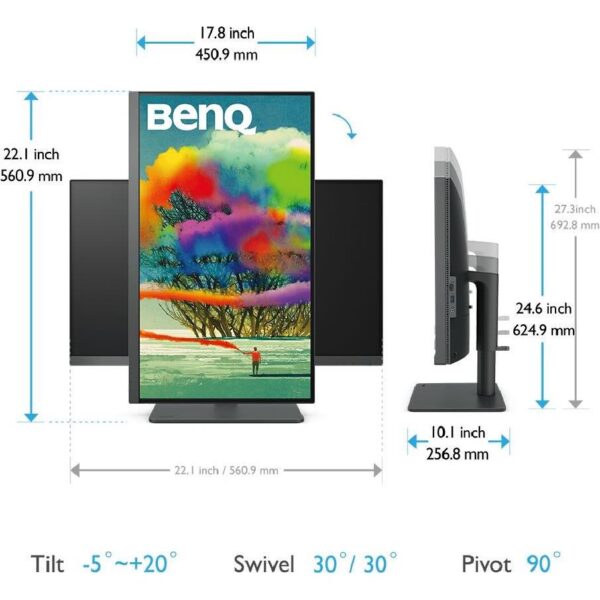 Monitor LED 27" BenQ PD2705U, 3840x2160 UHD, IPS, 5ms, 60Hz, HDMI, DP, USB 3.2x3, USB-C 65W, sRGB, Rec.709, HDR10, HAS, Pivot, Swivel, FreeSync, 9H.LKDLA.TBE - Slika 2