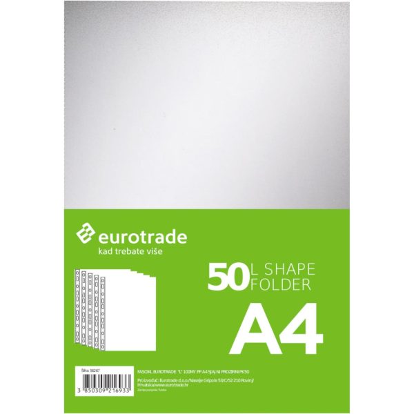 Fascikl Euro "L" 100my PP A4 sjajni prozirni 50/1