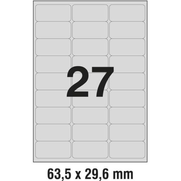 Etikete Laser 63,5x29,6mm polyester pk20L Zweckform L6011-20 srebrne
