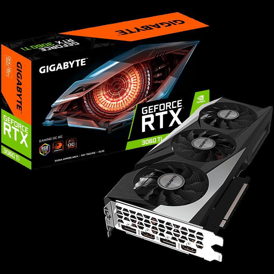 GIGABYTE Video Card NVidia GeForce RTX 3060 Ti GAMING OC 8GB GDDR6/2?56bit (LHR), PCI-E4.0 x16, 2xDP 1.4a, 2xHDMI 2.1, WINDFORCE 3X, RGB Fusion 2.0, GV-N306TGAMING OC-8GD 2.0