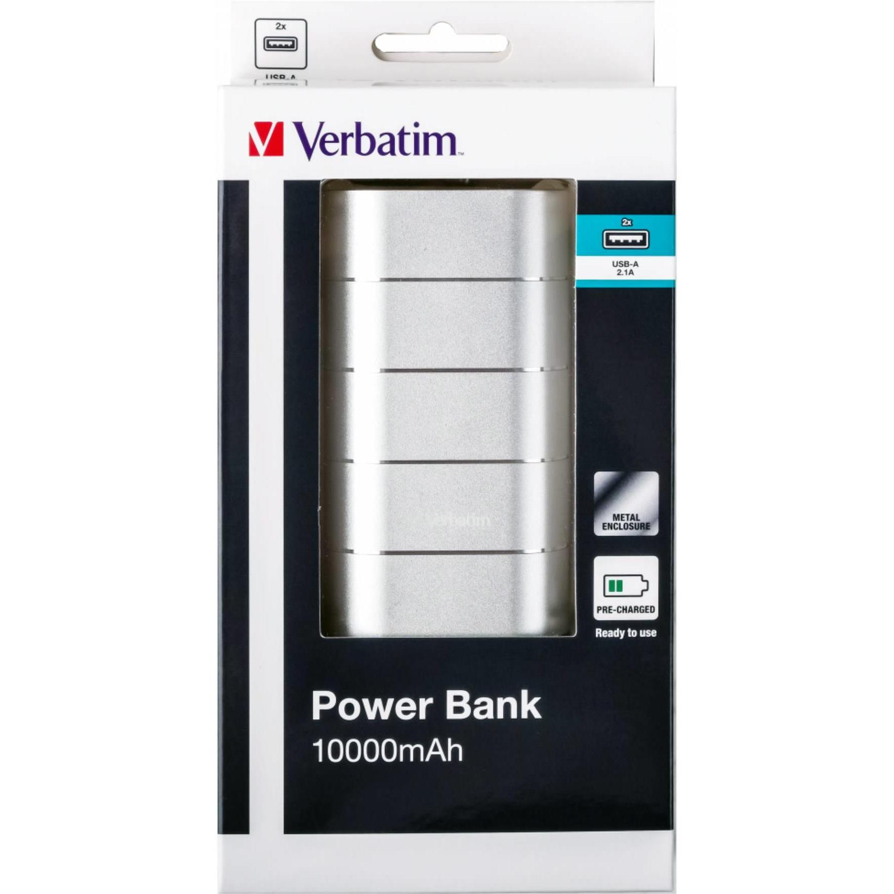 Powerbank Verbatim, 10000 mAh, USB A- micro USB B, Grey/Silver metal, #49572 - Slika 2
