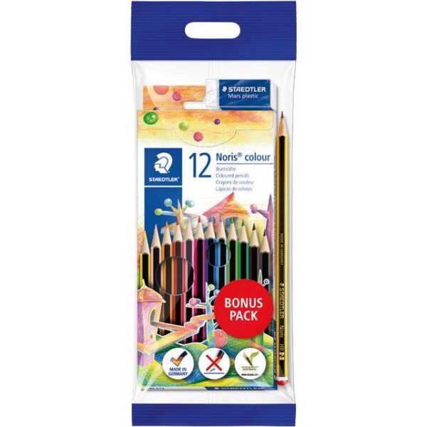 Boje drvene 12boja+gumica+olovka grafitna Noris Colour Staedtler 61 SET6 blister