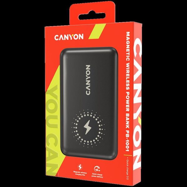 CANYON PB-1001 18W PD+QC 3.0+10W Magnet wireless charger powerbank 10000mAh Li-poly battery,CNS-CPB1001B - Slika 2
