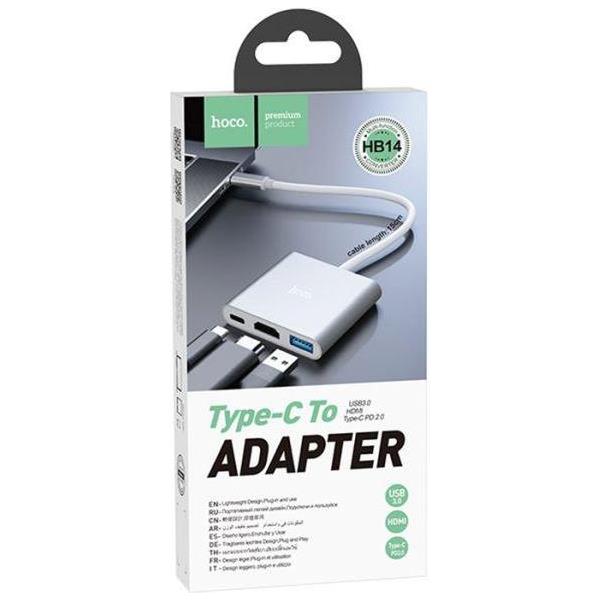 HOCO Adapter - HB14 USB-C to USB3.0 + HDMI + PD silver, 2925