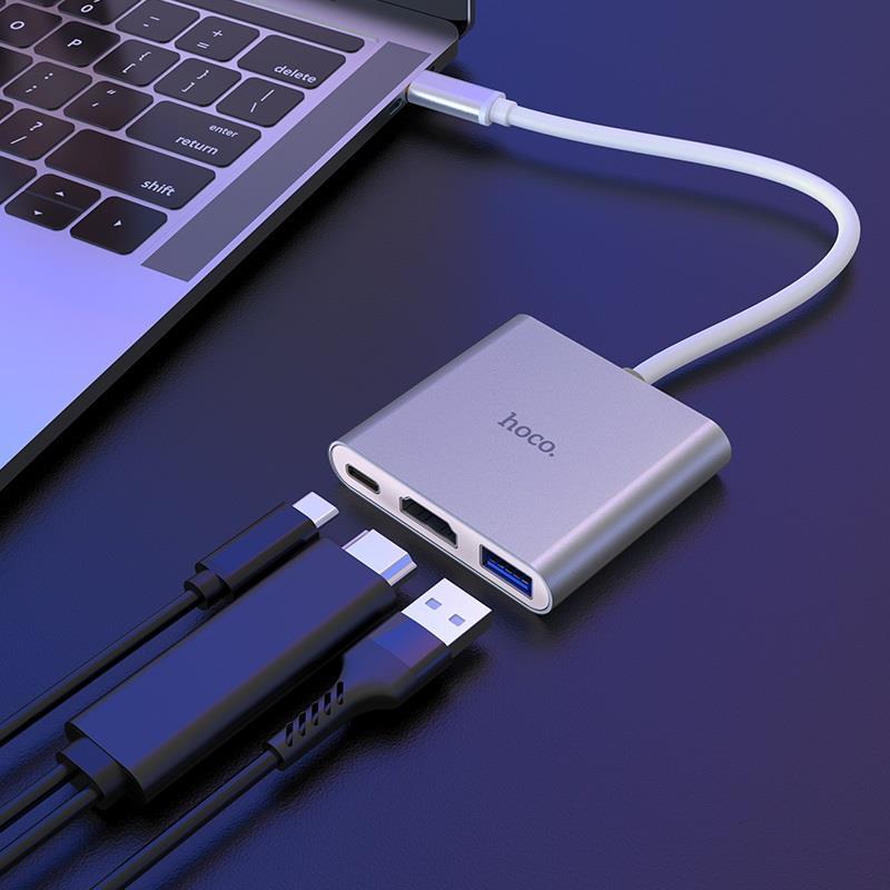 HOCO Adapter - HB14 USB-C to USB3.0 + HDMI + PD silver, 2925 - Slika 3