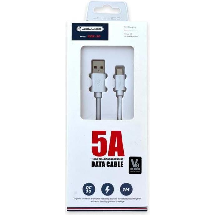 JELLICO USB Cable - KDS-50 5A, QC3.0, MICRO USB, 1.2M white, 3652