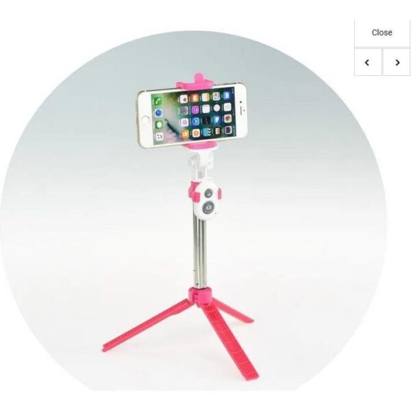 Combo selfie stick s tripodom i daljinskim upravljačem, bluetooth, rozi - Slika 2