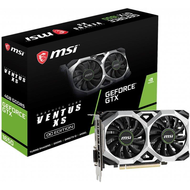 MSI Video Card Nvidia GTX 1650 VENTUS XS 4G OC (GTX1650, 4GB GDDR5 128bit, HDMI, DP, DVI, 75W, Retail), GTX 1650 VENTUS XS 4G OC