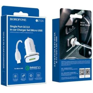 BOROFONE Auto punjač - BZ12A 18W USB3.0 + cable micro USB bijeli, 100917