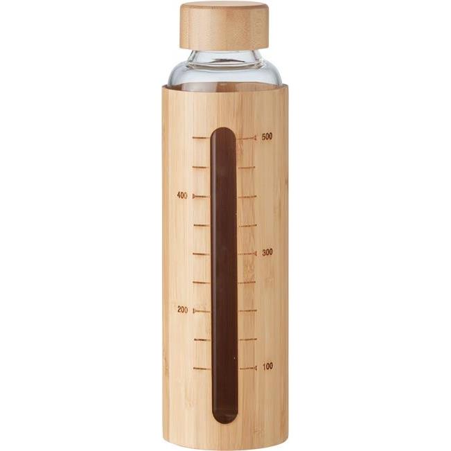 Boca za piće s mjernim oznakama staklena+bambus 600ml natur