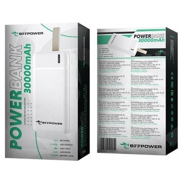 BeePower Power Bank - BP-30 30000mAh 2.1A 2 x USB bijeli, 4746
