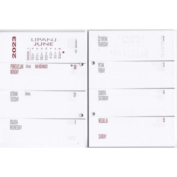 Uložak za stolni kalendar - standardne rupe 7cm-tjedni Tobi, 000004667