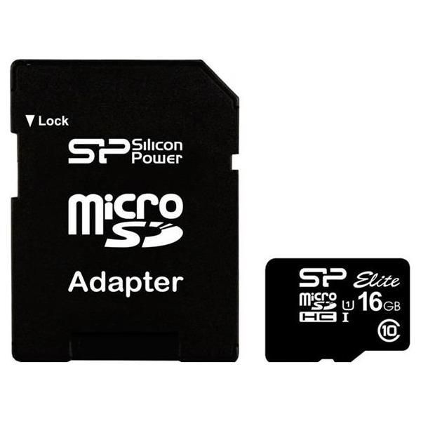 SILICON POWER Micro SDHC 16GB + Adapter, SP016GBSTHBU1V10SP
