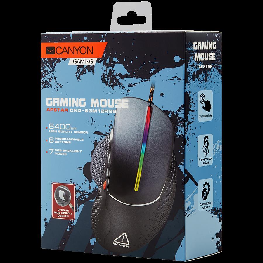 CANYON Apstar GM-12 Wired High-end Gaming Mouse with 6 programmable buttons, sunplus optical sensor, 6 levels of DPI and up to 6400, 2 million times key life, 1.65m Braided USB cable, CND-SGM12RGB - Slika 5