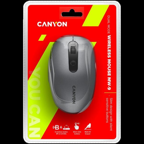 CANYON Canyon 2 in 1 Wireless optical mouse with 6 buttons, DPI 800/1000/1200/1500, 2 mode(BT/ 2.4GHz), Battery AA*1pcs, Grey, 65.4*112.25*32.3mm, 0.092kg, CNS-CMSW09DG - Slika 5