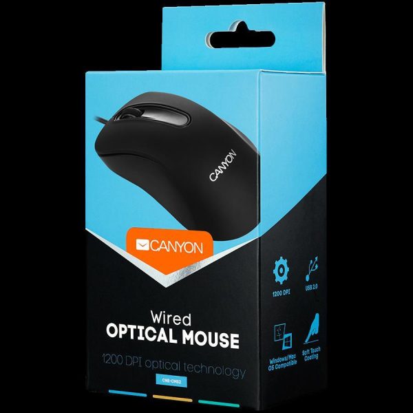 CANYON CM-2 Wired Optical Mouse with 3 buttons, 1200 DPI optical technology for precise tracking, black, cable length 1.5m, 108*65*38mm, 0.076kg, CNE-CMS2 - Slika 2