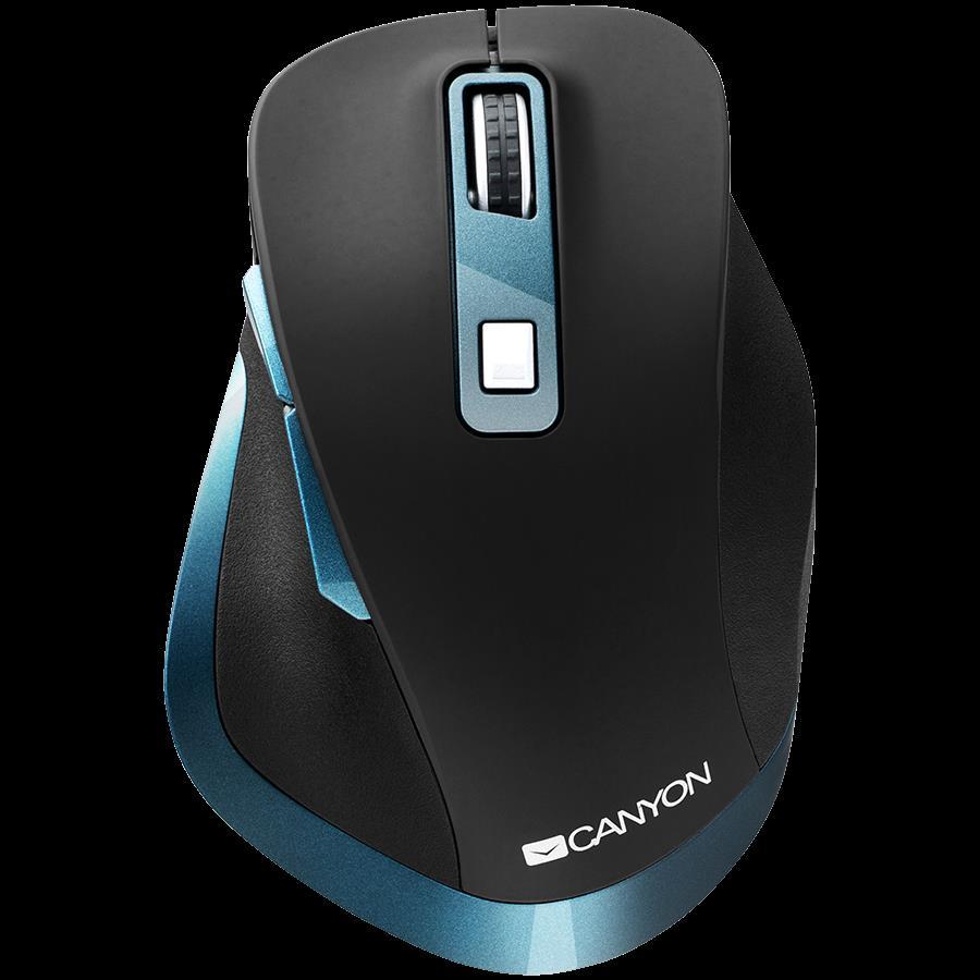 CANYON MW-14 2.4Ghz Wireless mouse, with 6 buttons,DPI 800/1200/1600/2000/2400,Battery:AAA*2 pcs , Black-blue 119.6*81.1*43.3mm86.8g, CNS-CMSW14DG