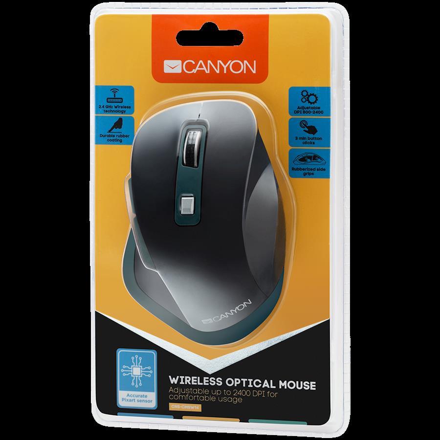 CANYON MW-14 2.4Ghz Wireless mouse, with 6 buttons,DPI 800/1200/1600/2000/2400,Battery:AAA*2 pcs , Black-blue 119.6*81.1*43.3mm86.8g, CNS-CMSW14DG - Slika 5