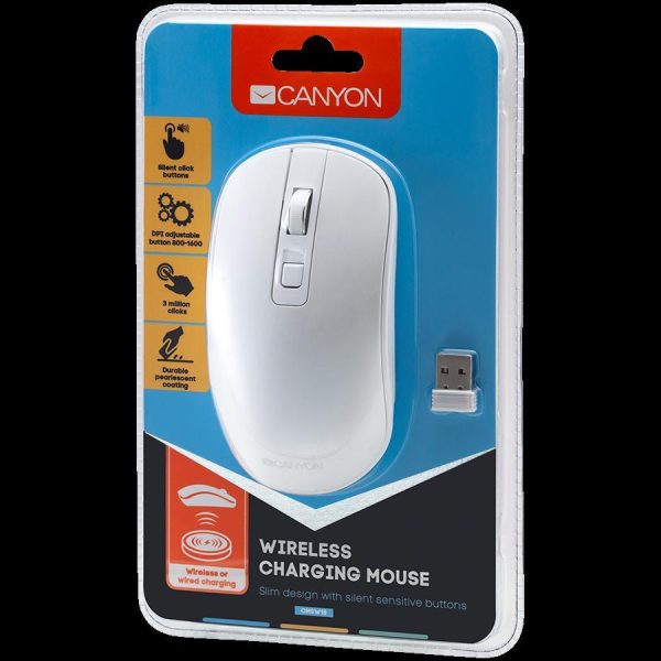 CANYON MW-18 2.4GHz Wireless Rechargeable Mouse with Pixart sensor, 4keys, Silent switch for right/left keys,DPI: 800/1200/1600, Max. usage 50 hours for one time full charged, CNS-CMSW18PW - Slika 5