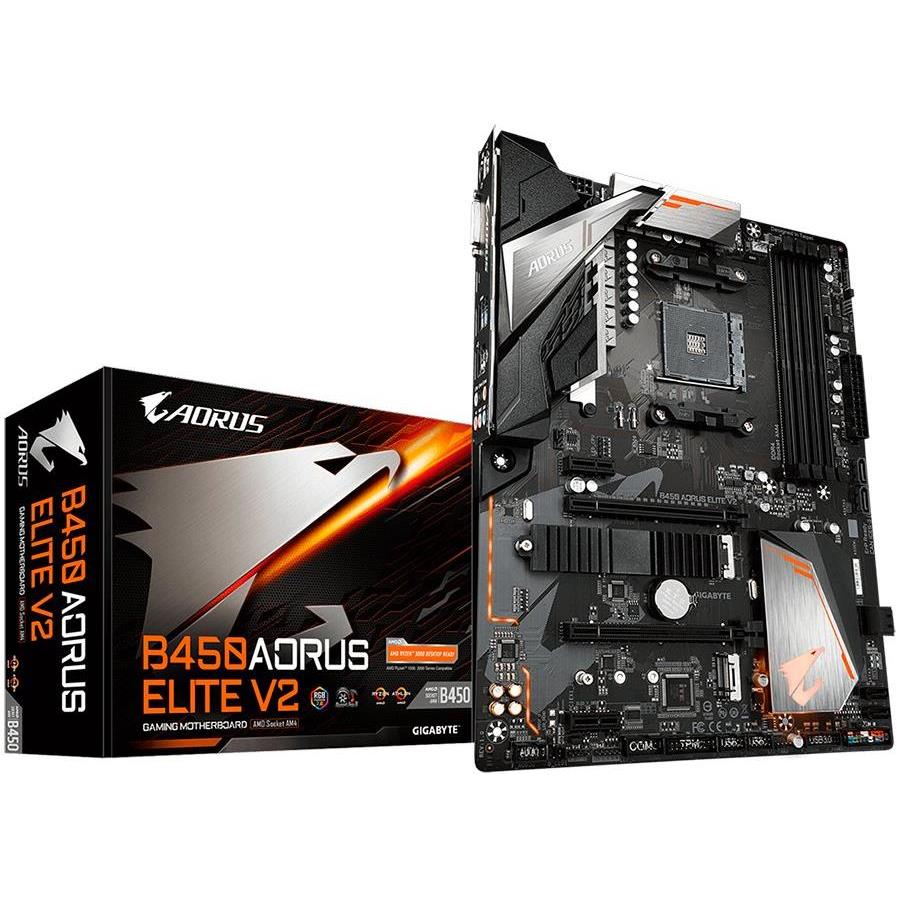 GIGABYTE Main Board Desktop B450 AORUS ELITE v2 (AM4, 4xDDR4, 2xPCI-E x16, 2xPCI-E x1, 2xM.2, 6xSATA3, RAID, 6xUSB3.1 Gen1, 8xUSB2.0, DVI, HDMI, Audio, GLAN) ATX Retail, B450_AORUS_ELITE_V2
