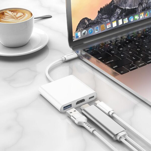 BOROFONE Adapter - DH4 USB-C to USB3.0/HDMI/PD white, 3856 - Slika 2
