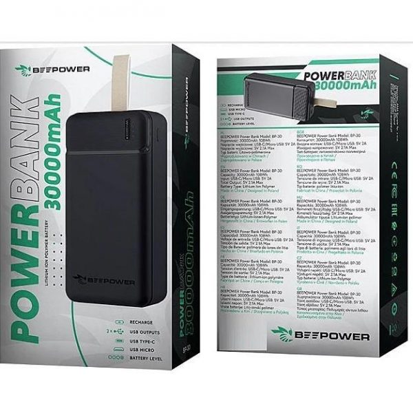 BeePower Power Bank - BP-30 30000mAh 2.1A 2 x USB crni, 4747