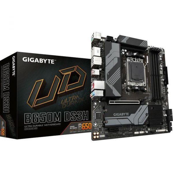 GIGABYTE Mainboard Desktop B650M DS3H (AM5, 4xDDR5 max 128GB, 1x PCI-E 4.0 x16x16, 1x PCI-E 3.0 x16x1, 4x SATA, 2x M.2 PCIe 4.0, 1xUSB 3.2 Gen2, 4x USB 2.0, 1xUSB 3.2 Gen2 Type-C, 1xHDMI, 1xDP, 2.5GbE