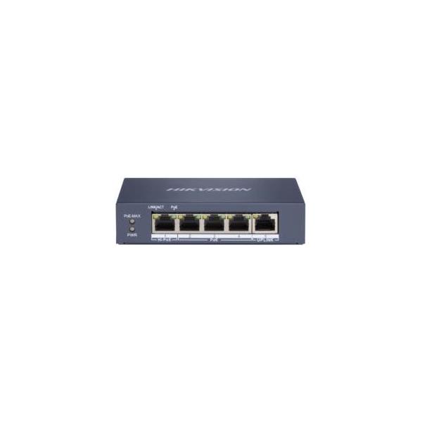 HikVision 4-Port GbE RJ45 PoE (60W) 1 GbE RJ45 Unmanaged Switch, DS-3E0505HP-E