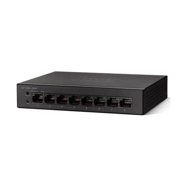 Cisco 8-Port Unmanaged 10 100 RJ45 w 4 PoE ports Desktop switch, SF110D-08HP-EU