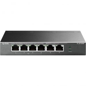4-port 10/100Mbps Unmanaged PoE+ Switch with 2 10/100Mbps uplink ports, meta case, desktop mount, 4 802.3af/at compliant PoE+ port, 2 10/100Mbps uplink ports, DIP switches for Extend mode, Isolation m