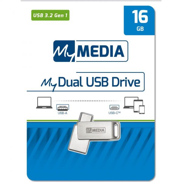 USB stick MyMedia 3.2 Gen1 #69268, 16 GB, Dual USB-A / USB-C, metalni