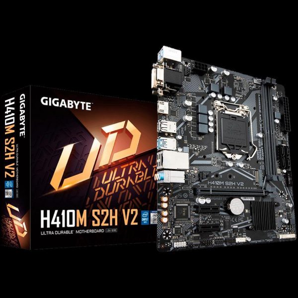 GIGABYTE Main Board Desktop H410M S2H V2 (S1200, H410, 2xDDR4, HDMI, DVI-D, VGA, 1xPCIex16, 2xPCIex1, ALC887, 8118 Gaming GbE LAN, 4xSATA III, 1xM.2, USB 3.2, USB 2.0, mATX, Retail)