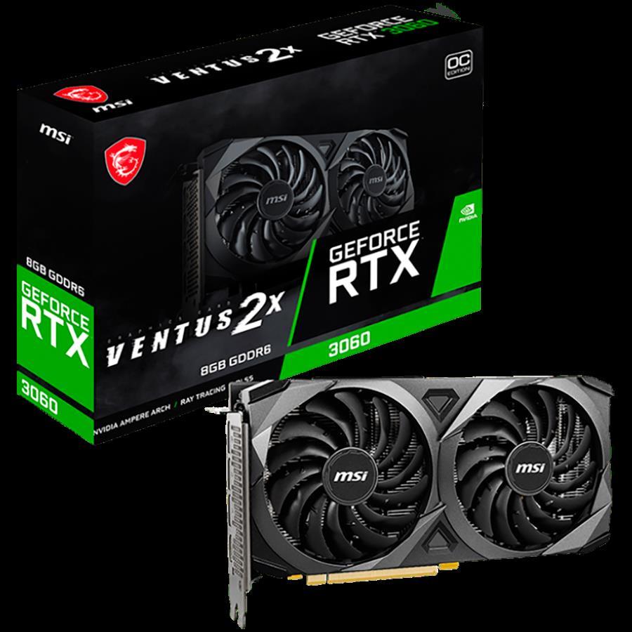 MSI Video Card NVidia RTX 3060 VENTUS 2X 8G OC (8GB GDDR6/128bit. PCI-E Gen4, 3x DP, 1x HDMI, 1x8-pin Power Connector, Retail, ATX), RTX 3060 VENTUS 2X 8G OC