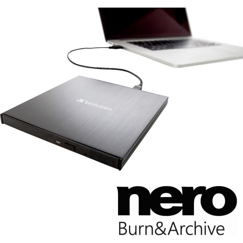 Verbatim Blu-Ray Slimline vanjski snimač, M-Disc kompatibilan, USB3.2 (USB-C), crni, 43889