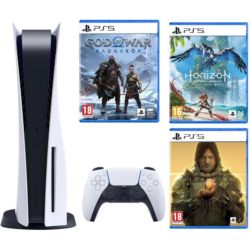 PlayStation 5 C chassis + God of War: Ragnarok VCH PS5 + Horizon - Forbidden West Standard Edition PS5 + Death Stranding Director’s Cut PS5, PS5CCHGOWVCHHFWGT7DEATH