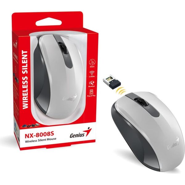 Genius NX-8008S, bežični miš, silent, bijela/siva, 31030028403