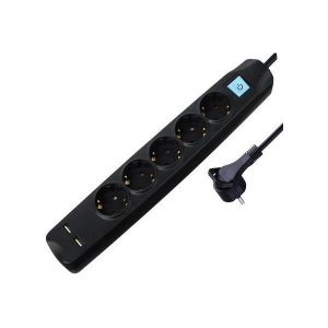 Transmedia 5-way power strip with 2x USB, black, 5m, NV58-5L