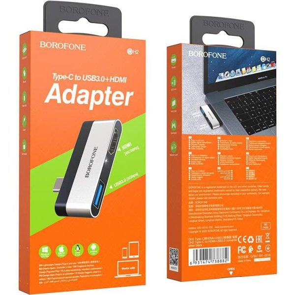 Adapter USB-C na USB3.0/HDMI srebrno crni BOROFONE DH2, 2940