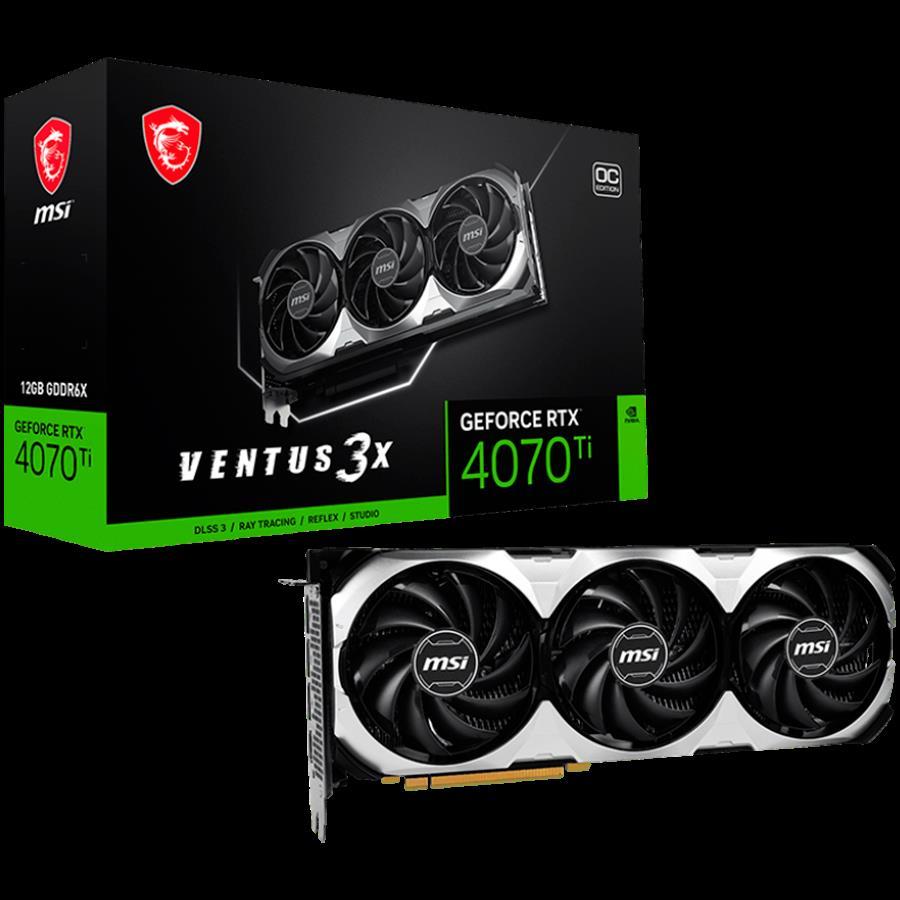 MSI Video Card NVidia RTX 4070 Ti VENTUS 3X 12G OC (12GB GDDR6X/192bit, PCI-E Gen4, 1x 16-pin Power Connector, 3x DP, 1x HDMI, 700W recommended PSU, ATX Retail), RTX 4070 TI VENTUS 3X 12G OC