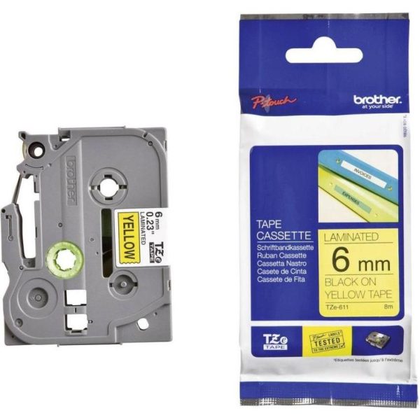 Vrpca Brother p-touch TZE611 6mm yellow/black, TZE611