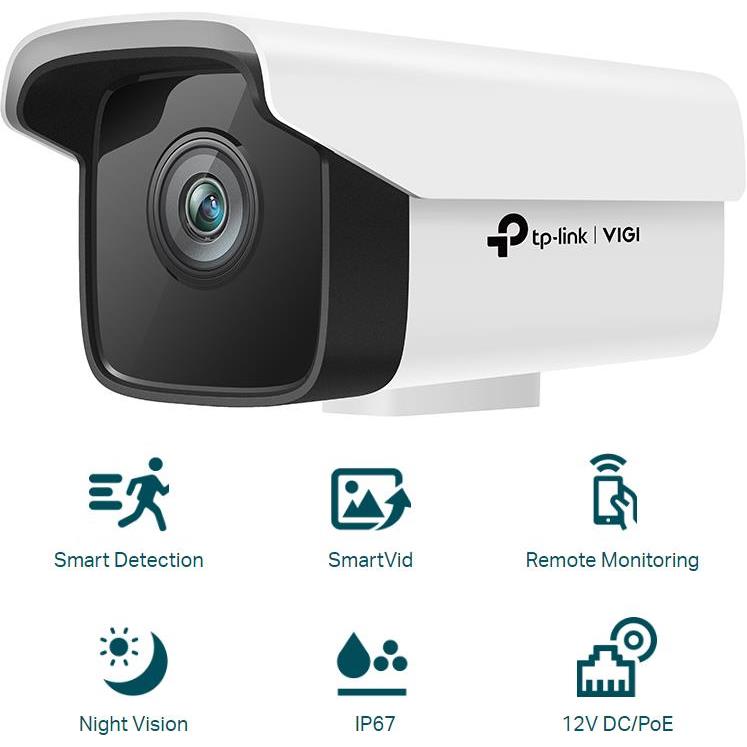 TP-Link vanjska IP Bullet Ultra HD kamera, H.265 video, 3MP, 1296p, 4mm leća, RJ45, Night Vision, detekcija pokreta, vodootporna IP67, VIGI app, VIGI C300HP-4