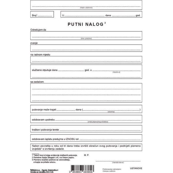 Obrazac B-8-3 putni nalog pk100 Fokus