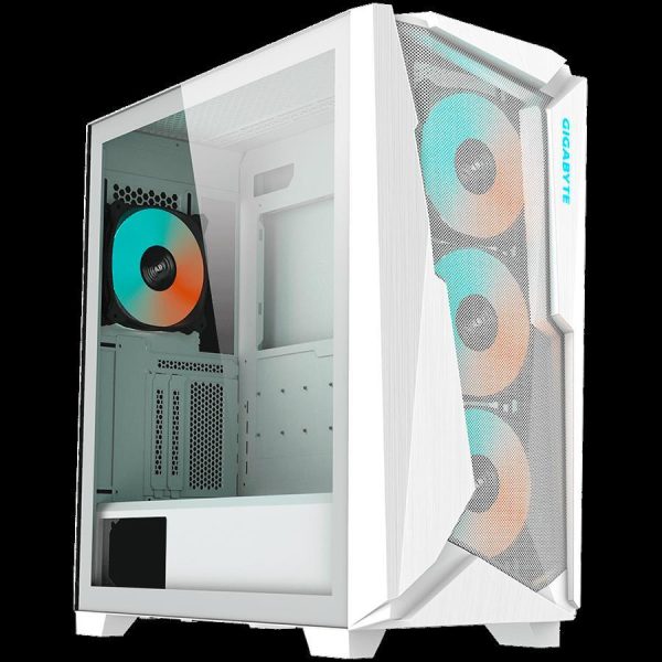 GIGABYTE C301 GLASS Midi Tower, E-ATX, USB 3.1 Gen2 Type-C x1, USB 3.0 x2, Audio In & Out, LED Switch, 4x 120mm ARGB fans, Tempered Glass, White, GB-C301GW
