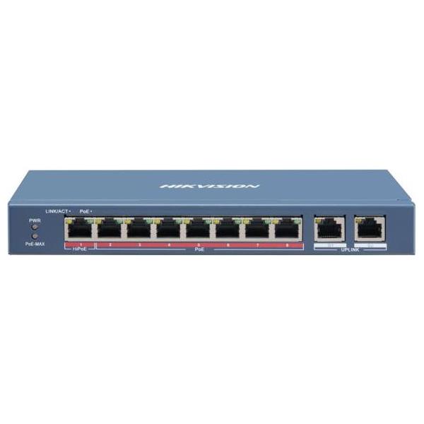 HikVision 8-Port 100Mbps RJ45 PoE (110W) 2x GbE RJ45 Unmanaged Switch, DS-3E0310HP-E