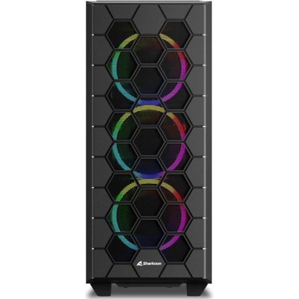 Sharkoon RGB HEX Midi Tower ATX kućište bez napajanja, prozirna bočna stranica, prednji/stražnji/gornji ventilatori 6×120mm, crno, 4044951037551 - Slika 3